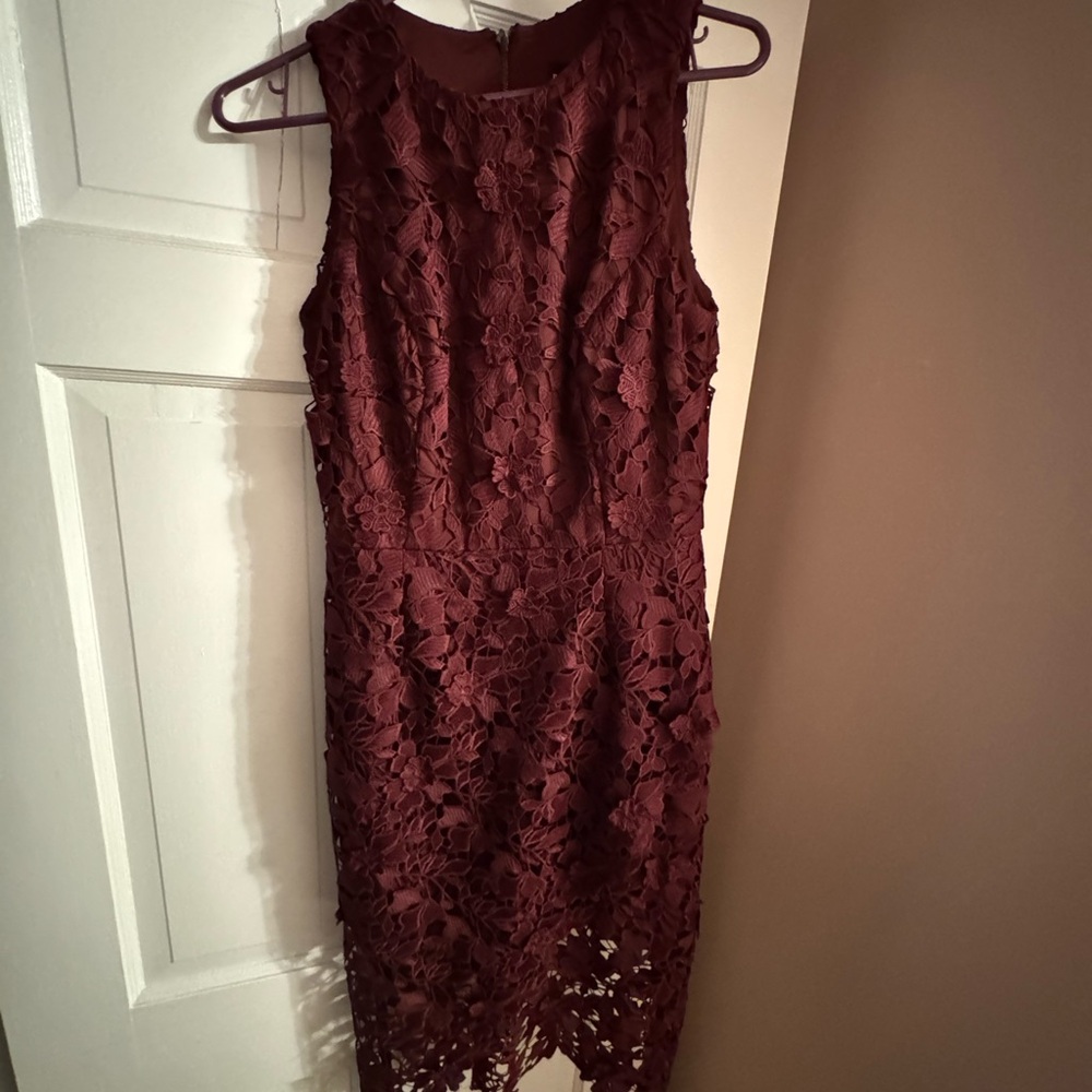 Betsy & Adam Burgundy Lace Midi Dress